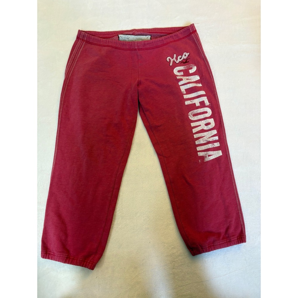 Hollister California Red Cropped Sweatpants Joggers Womens Large Y2K Graphic